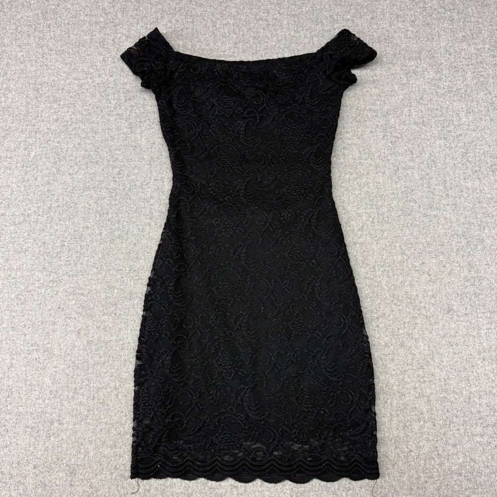 Chico's Black Lace Off The Shoulder Bodycon Dress XS Glitter Back Cutout Formal